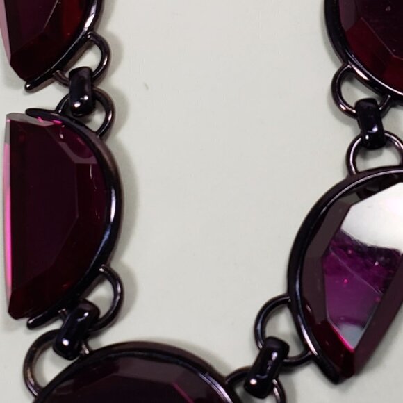 Coldwater Creek Statement Necklace – Bold Black, Half-Moon Beads, Pink Gemstones - Picture 7 of 13